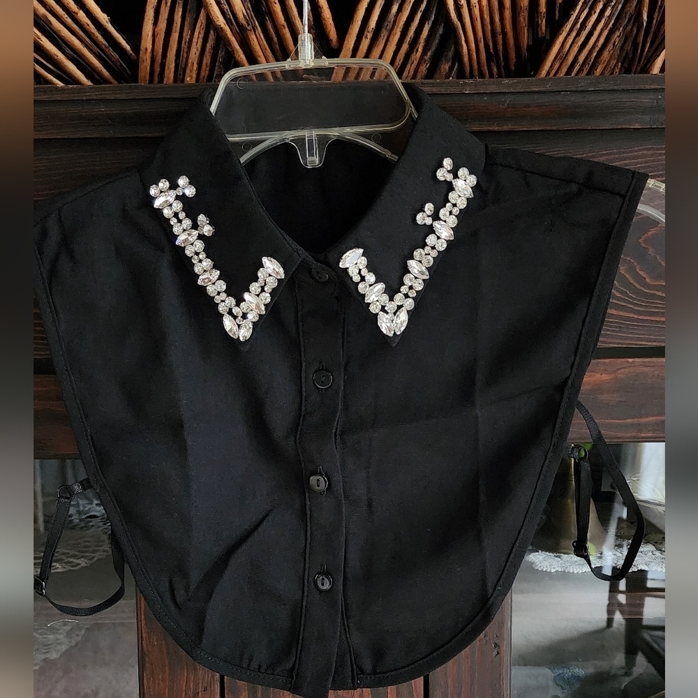Black Detachable Collar with Rhinestone Embellishments